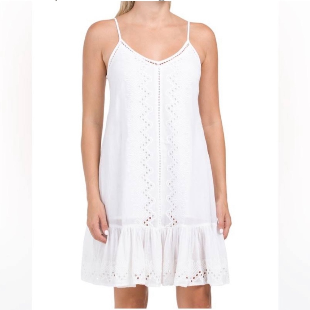 House of Harlow 1960 Revolve White Eyelet Embroidered Ruffle Tank Mini Dress